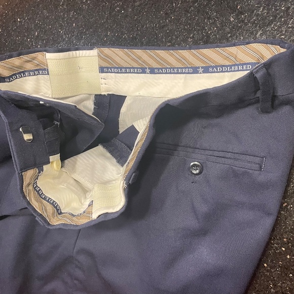 Saddlebred Men's 34Wx32L Comfort Waist Pleated Front Straight Fit Pants Navy Blu - Picture 10 of 12